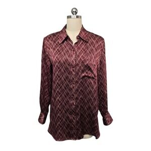 Equipment Burgundy Plaid 100% Silk Button-Down Shirt Dark Academia Quiet Luxury